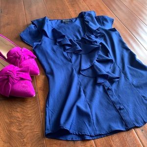 Banana Republic blue ruffle cap sleeve blouse